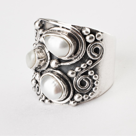 Vintage statement ring pearls & sterling silver 8 - Picture 4 of 16